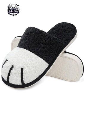 Cat Paw Fuzzy Slippers Memory Foam Plush Lined Indoor House Shoes